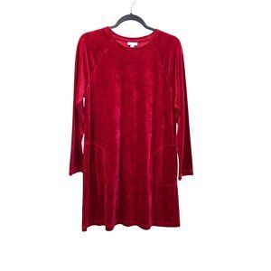 Pure Jill Womens M Red Long Sleeve Pockets Velour Dress 3895